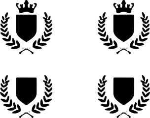 Fototapeta premium Royal Shield Crest Emblems with Crown and Laurel – Vector Silhouette Set