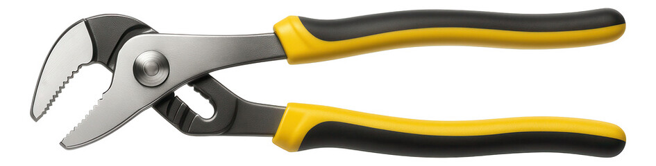 Water pump pliers with serrated jaws for maintaining plumbing systems.
