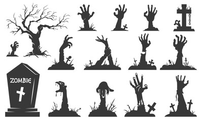 Silhouettes of zombies and eerie graveyard elements for Halloween themed design