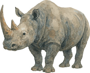 Obraz premium Vector watercolor realistic illustration of a rhino