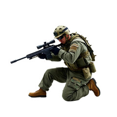 Fototapeta premium Photo of soldier in full combat gear isolated on transparent background