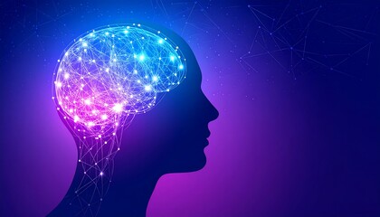 Digital Brain: Illuminated Silhouette Depicting Neural Networks and Cognitive Processes