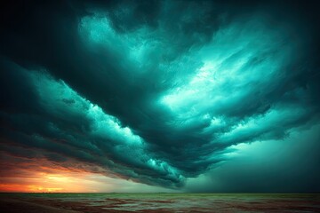 Dramatic storm clouds over a tranquil horizon