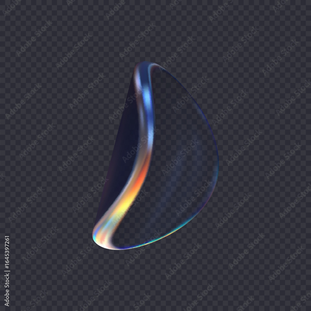Poster 3d transparent glossy twist round shape with dispersion effect. rainbow colors reflection glass. vec