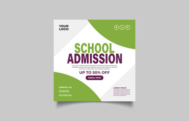 School admission open promotion template for social media advertising with limited time offer and enrollment details to attract students