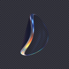 3d transparent glossy twist round shape with dispersion effect. Rainbow colors reflection glass. Vector illustration.