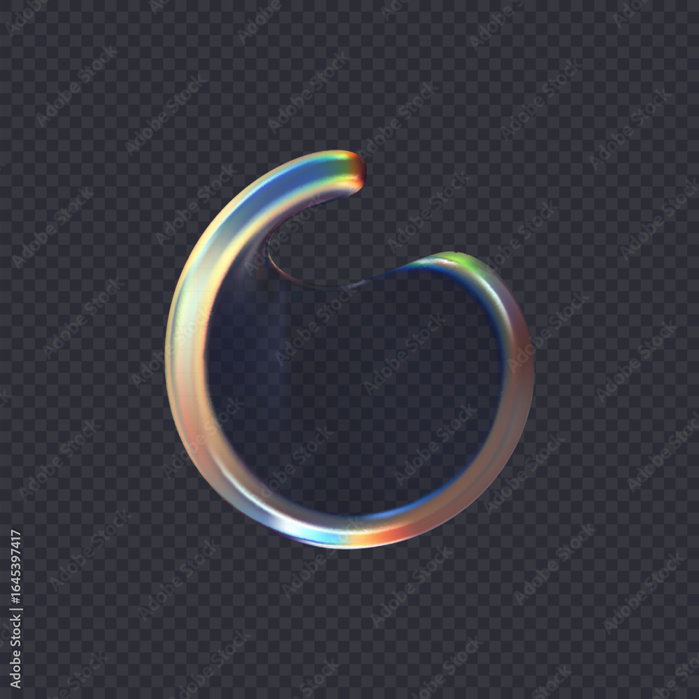 Poster 3d transparent glossy twist round shape with dispersion effect. rainbow colors reflection glass. vec