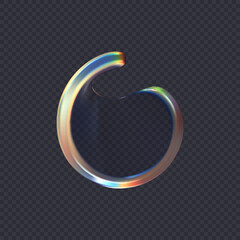 3d transparent glossy twist round shape with dispersion effect. Rainbow colors reflection glass. Vector illustration.