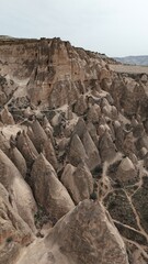 Aerial View of Unique Rock Formations and Fairy Chimneys in Cappadocia, Turkey