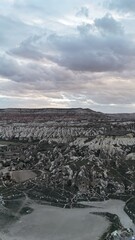 Aerial View of Unique Rock Formations and Fairy Chimneys in Cappadocia, Turkey