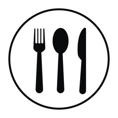 Fork, knife, plate and spoon. Menu symbol. Restaurant icon. Food, plate, fork, knife, spoon, cutlery icon set.