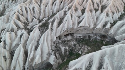 Aerial View of Unique Rock Formations and Fairy Chimneys in Cappadocia, Turkey