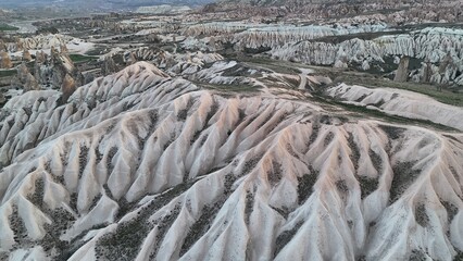 Aerial View of Unique Rock Formations and Fairy Chimneys in Cappadocia, Turkey