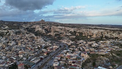 Aerial View of Unique Rock Formations and Fairy Chimneys in Cappadocia, Turkey