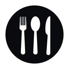 Fork, knife, plate and spoon. Menu symbol. Restaurant icon. Food, plate, fork, knife, spoon, cutlery icon set.