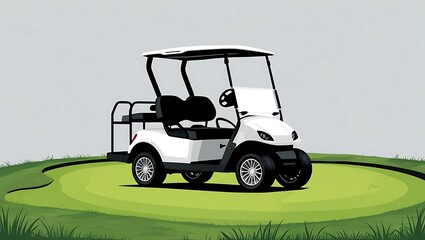 A White Golf Cart on the Green Grass of a Golf Course
