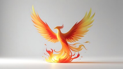 A Graceful Phoenix with Wings of Fire in Mid-Flight