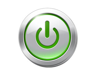 3D Glossy Power Button with Metallic Ring and Glow Effect PNG