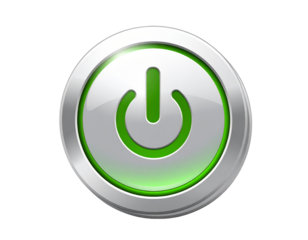 3D Glossy Power Button with Metallic Ring and Glow Effect PNG