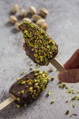 Pistachio chocolate ice cream bar
