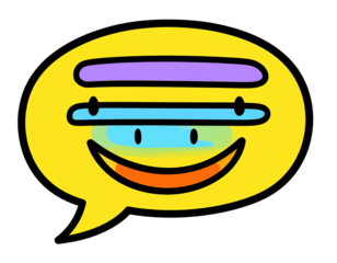 Cartoon Chat Bubble with Smiling Face and Speech Lines, Fun Illustration Style, Isolated on White