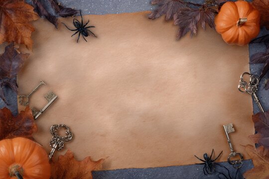 Atmospheric autumn flat lay in Halloween style for October design templates - Powered by Adobe