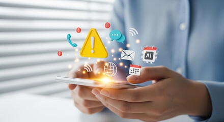 Digital Notification Alerts and Communication Icons Floating Above Smartphone