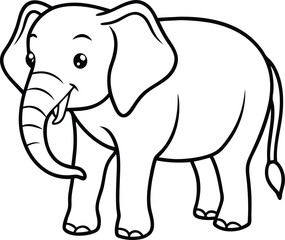 A cute baby elephant cartoon vector illustration with a pink ear and a big gray trunk