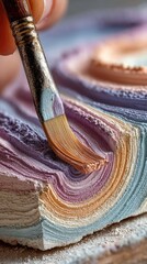 Close-up of Hand Painting Layered Pastel and Mint Colors