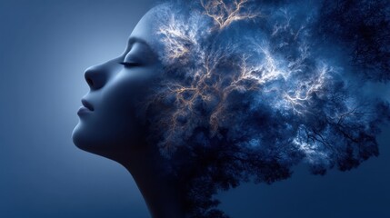 Psychology concept with silhouette, relaxation, synapses