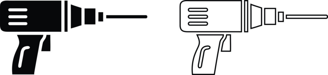 Electric drill machine. Hand drill machine for construction, DIY projects. drill machine silhouette and line art vector illustration