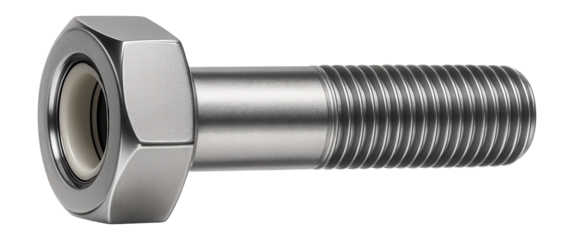 Hex bolt with a nylon insert lock for vibration-resistant applications in automotive settings.
