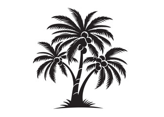 Fototapeta premium coconut tree logo silhouette vector, tropical palm tree silhouette vector logo design, palm tree summer logo vector illustration, palm tree summer logo silhouettes vector on white background