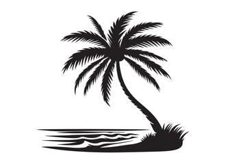 coconut tree logo silhouette vector, tropical palm tree silhouette vector logo design, palm tree summer logo vector illustration, palm tree summer logo silhouettes vector on white background