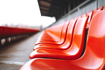 Row of Bright Orange Stadium Seats in Outdoor Sports Venue