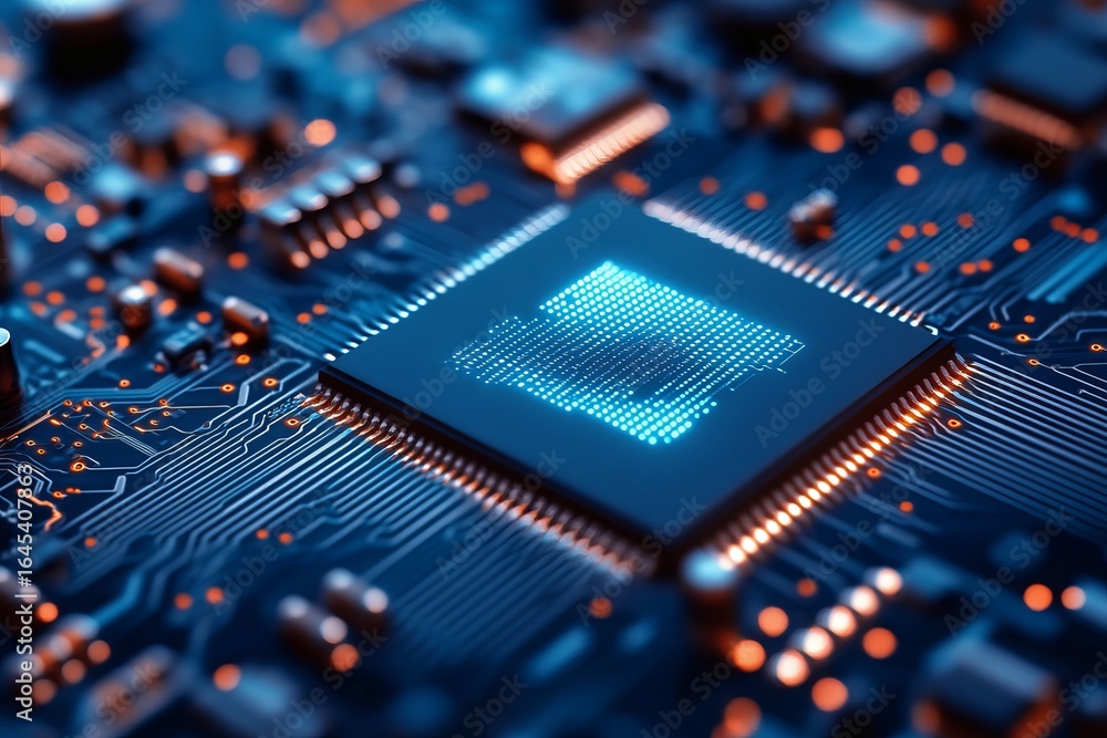 Poster close-up of a computer chip on a circuit board