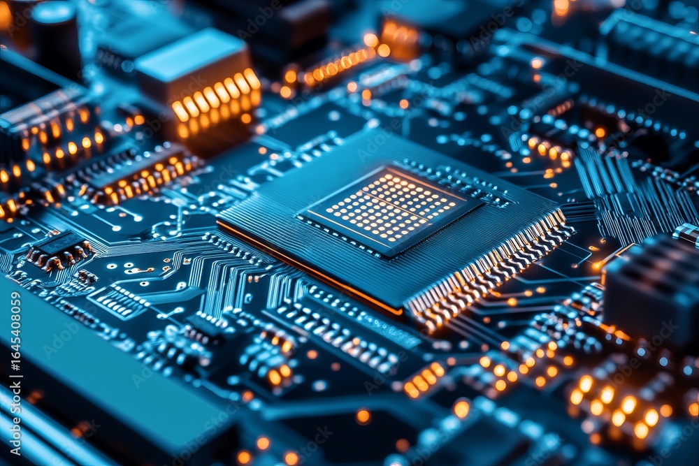 Aufkleber close-up of a computer circuit board with processor