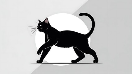 A Simple Black Cat Icon in a Walking Pose for a Modern Logo