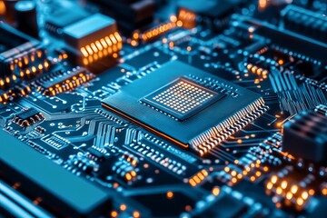 Obraz premium Close-up of a computer circuit board with processor