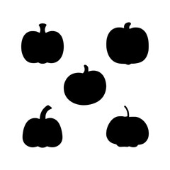 Pumpkin silhouette icon set, bold autumn harvest vector graphics, solid black seasonal clipart collection