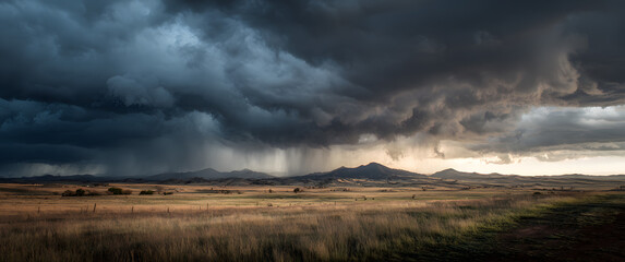 Obraz premium A dark storm cloud looms over a distant landscape