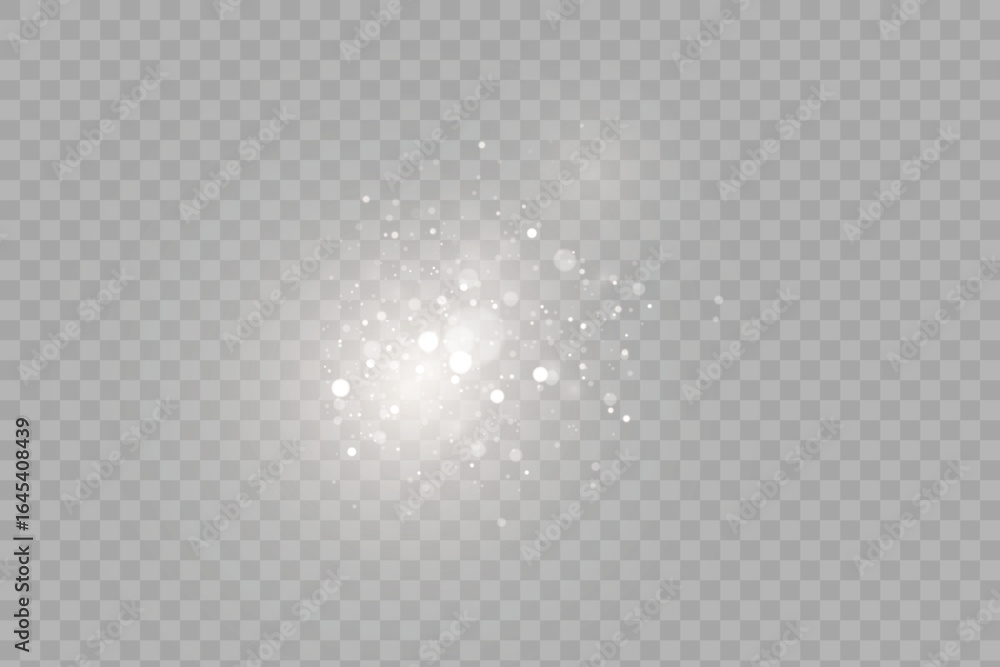 Poster glowing light effect with many glitter particles isolated on transparent background. vector starry c
