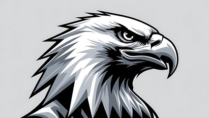 A Detailed Black and White Illustration of an Eagle's Head