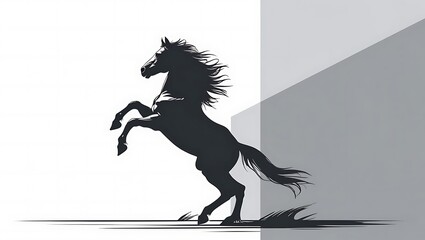 A Silhouette of a Rearing Horse on a Two-Tone Background