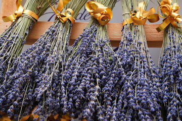 Bunches of fragrant dried lavender flowers in Provence © eqroy