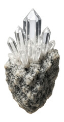 Quartz crystal cluster emerging from a rough granite matrix