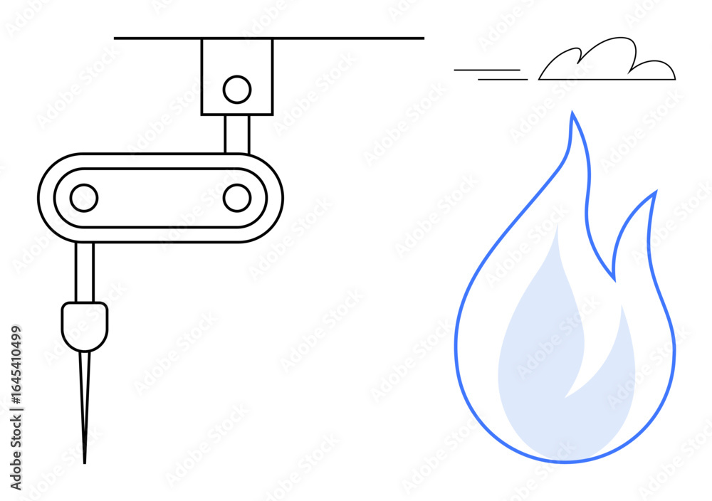 Poster robotic arm with precision tip and abstract flame design. ideal for automation, energy, technology, 