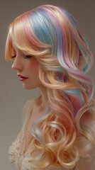 Fototapeta premium Pastel Rainbow Hair Woman Portrait Digital Art