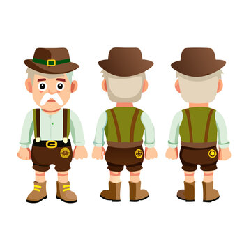 Cartoon Character Design Of An Elderly Man With A Different View Angles
