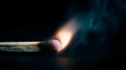 Burning matchstick with intense detail and lighting